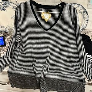 Pinstripe large 3 hearts long sleeve vneck shirt